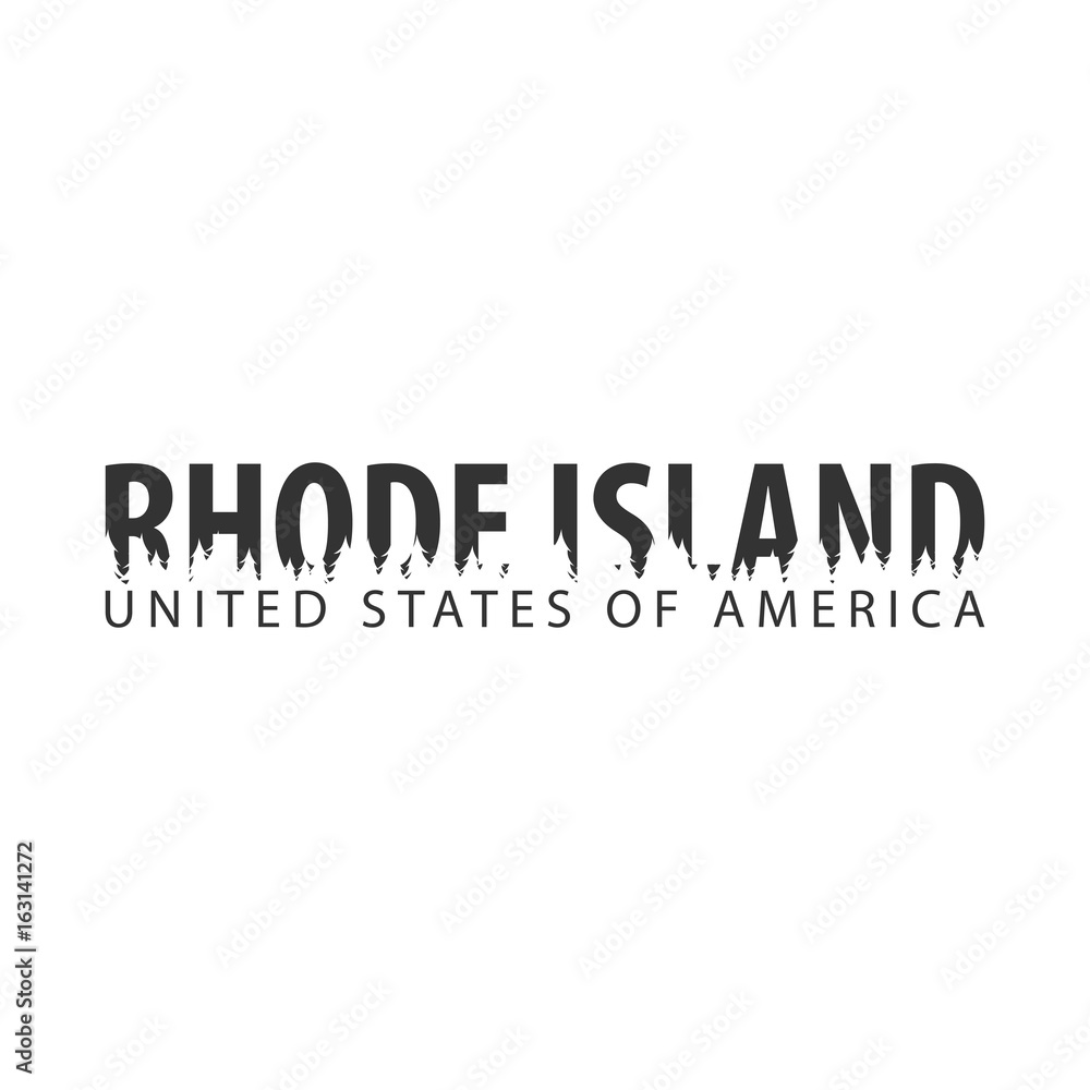 Rhode Island. USA. United States of America. Text or labels with silhouette of forest.