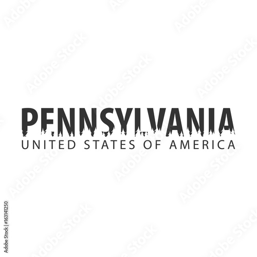 Pennsylvania. USA. United States of America. Text or labels with silhouette of forest. photo