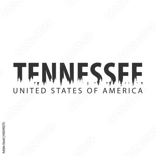 Tennessee. USA. United States of America. Text or labels with silhouette of forest. photo