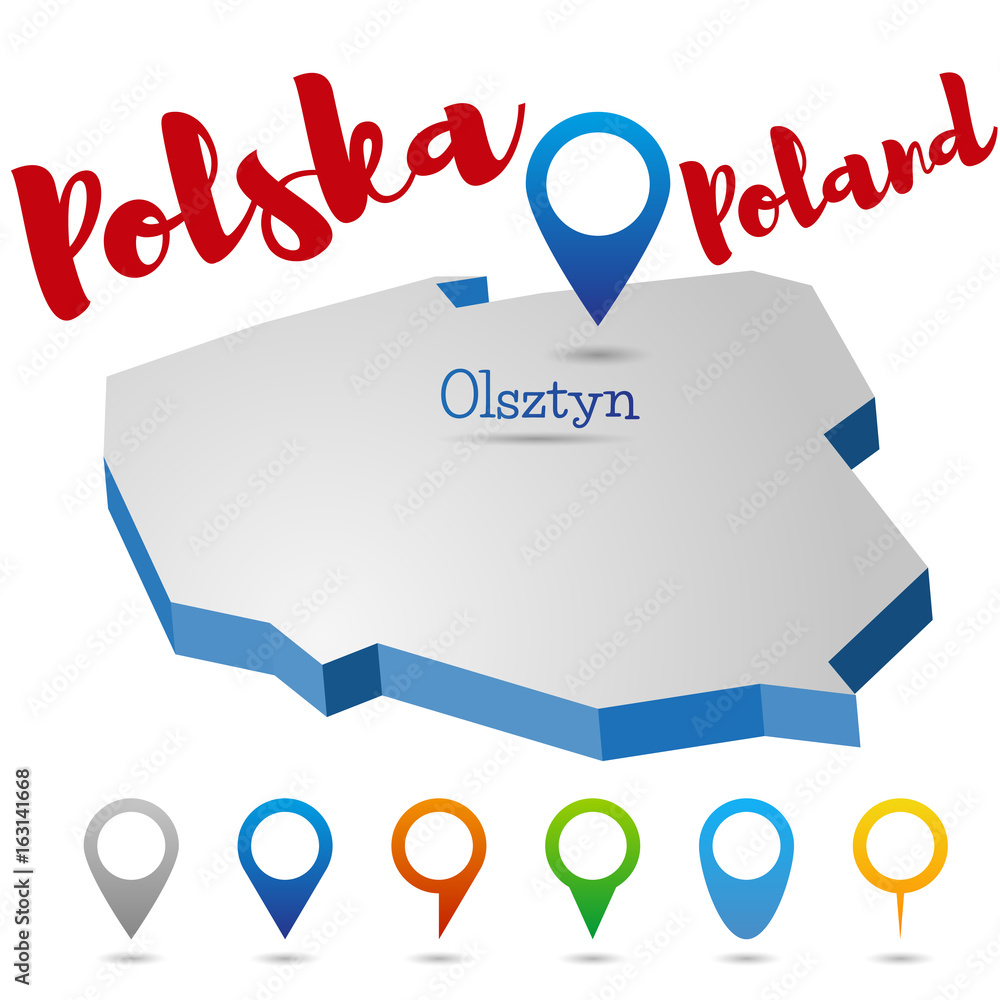 Fototapeta Polska mapa przeglądowa, Olsztyn, ilustracji wektorowych