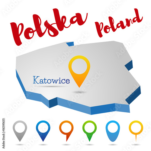 Poland outline map, Katowice, vector illustration
