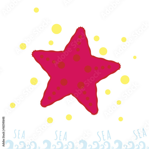 Red starfish with a pattern. Bright illustration. Sea and ocean dweller