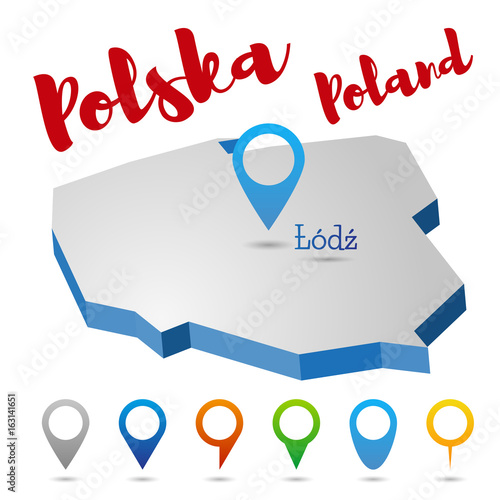 Poland outline map, Lodz, vector illustration
