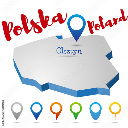 Fototapeta Polska mapa przeglądowa, Olsztyn, ilustracji wektorowych