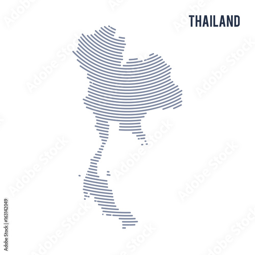 Vector abstract hatched map of Thailand with curve lines isolated on a white background.