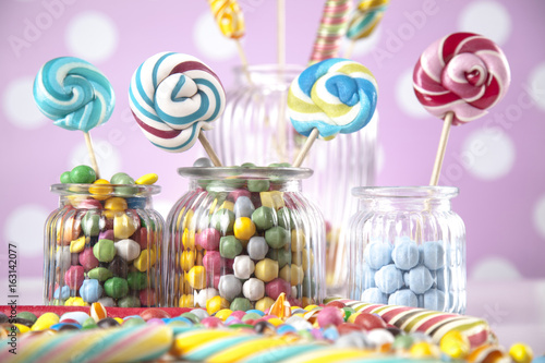 Candy colorful sweets and lollipops and gum balls