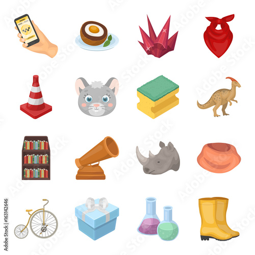 Hand, scrambled eggs, library and other web icon in cartoon style.Animal, sports, education icons in set collection.