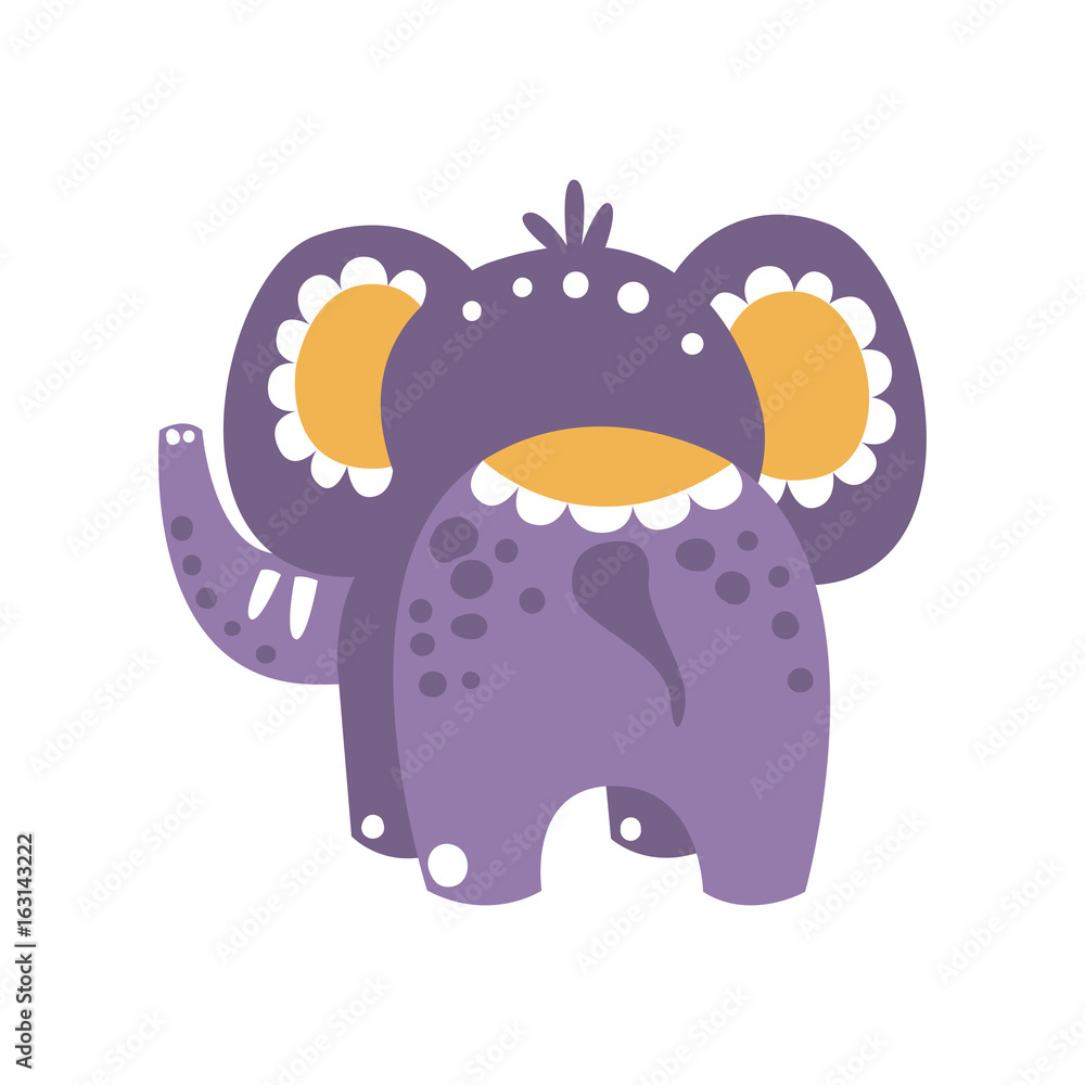 Fototapeta premium Cute cartoon elephant character back view vector Illustration