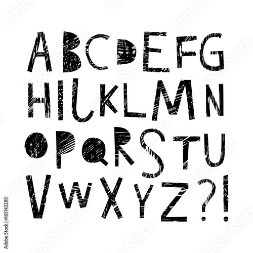 Hand drawn doodle abc, cut out font. Vector illustration.