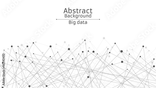 Abstract futuristic background. Connection of lines and dots in black. White background. Black, networked web. Hi-tech and sci-fi. Low poly style