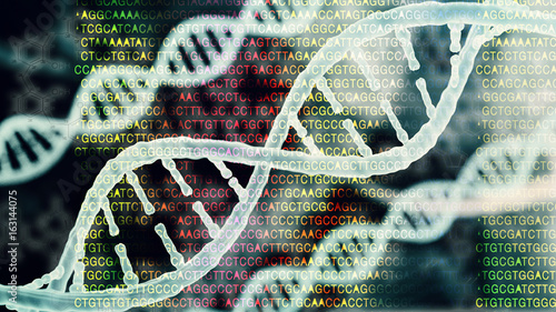 Biotechnology bioinformatics concept of DNA and protein letter background, DNA and protein sequence 3d render photo