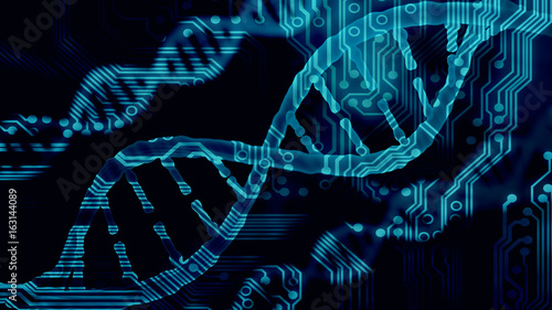 Принти на полотні Biotechnology bioinformatics concept of DNA and protein letter background, DNA a