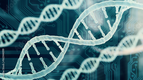 Fotografie Biotechnology bioinformatics concept of DNA and protein letter background, DNA a