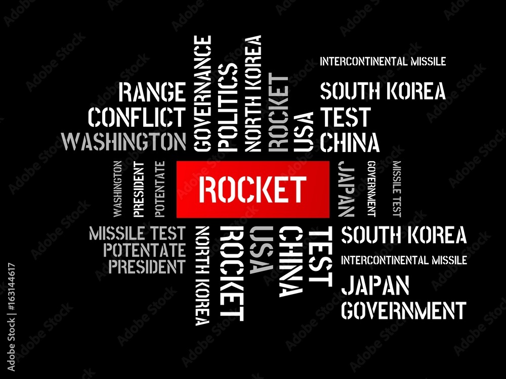 ROCKET - image with words associated with the topic NORTH KOREA, word, image, illustration ROCKET - image with words associated with the topic NORTH KOREA, word, image, illustration