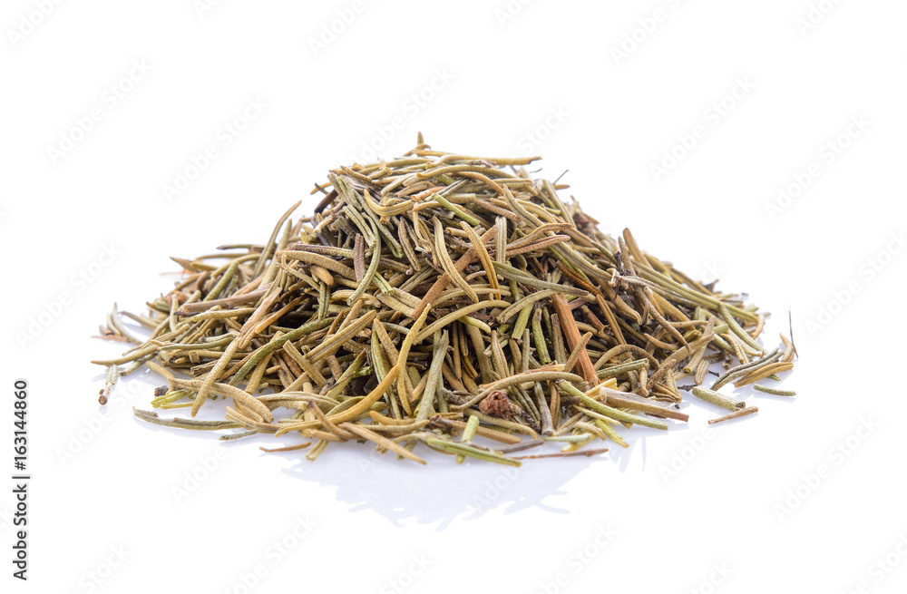 Dried rosemary leaves on white background Dried rosemary leaves on white background