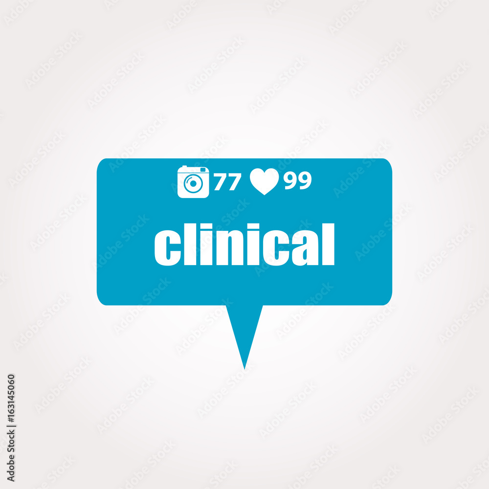 Health care concept. word clinical . Labels with text, heart, camera and counters Health care concept. word clinical . Labels with text, heart, camera and counters