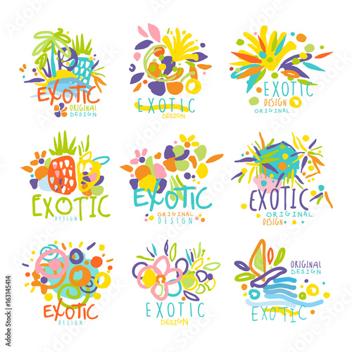 Exotic, summer travel set of logo graphic templates