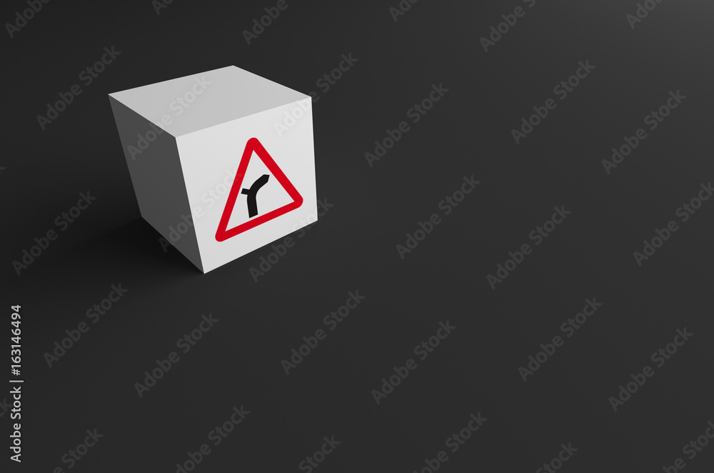 3D RENDERING OF ROAD SIGN ON WHITE BLOCK WITH GREY BACKGROUND 3D RENDERING OF ROAD SIGN ON WHITE BLOCK WITH GREY BACKGROUND