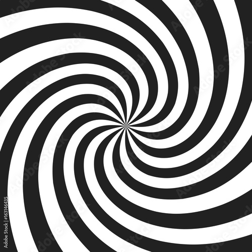 Psychedelic spiral with radial gray rays. Swirl twisted retro background. Comic effect vector illustration