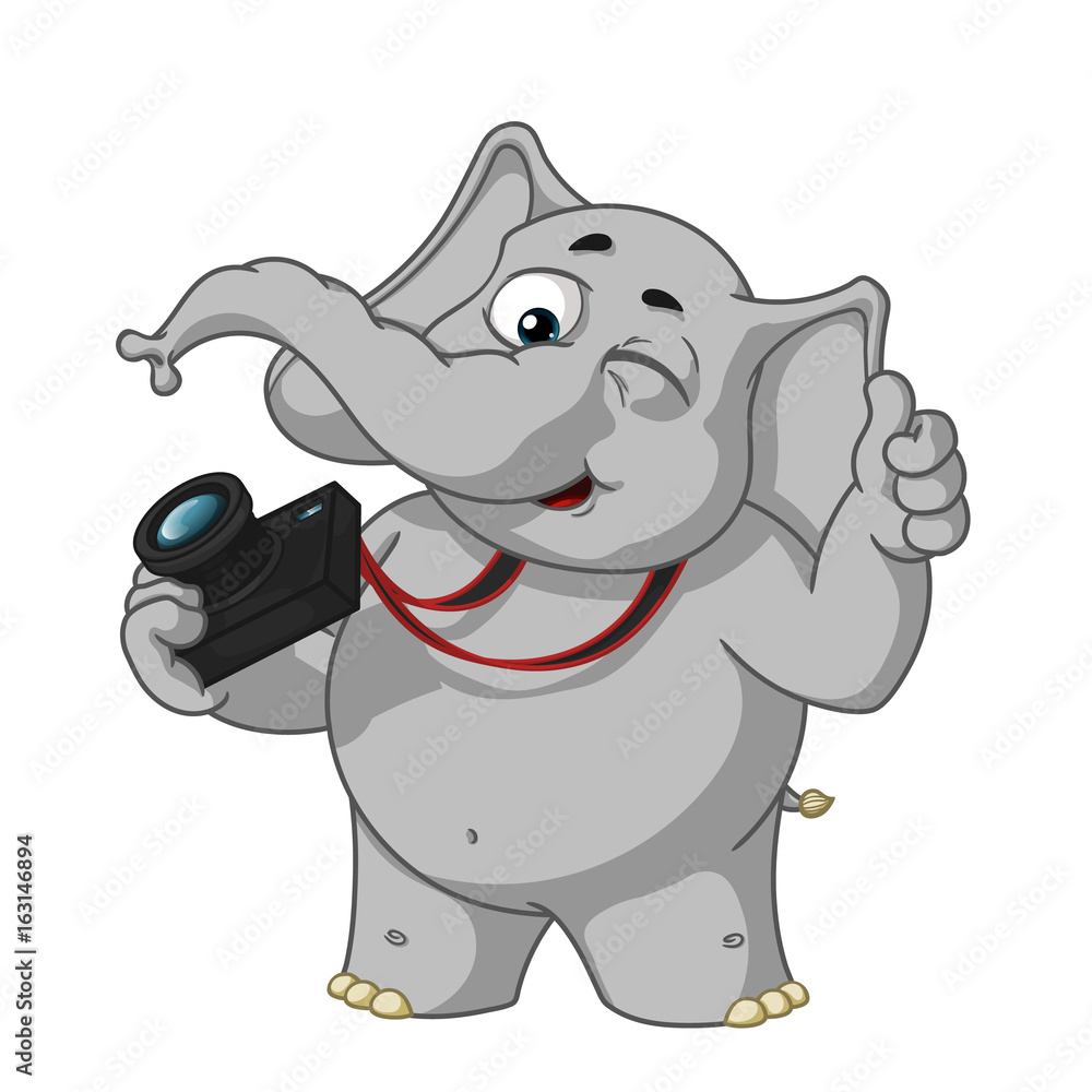 Big collection vector cartoon characters of elephants on an isolated background. Photographer winks Big collection vector cartoon characters of elephants on an isolated background. Photographer winks