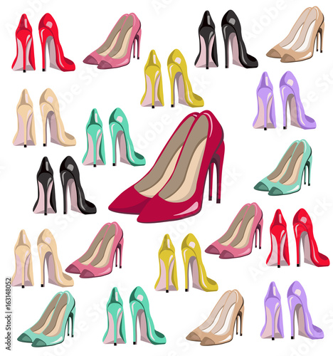 sexy lady shoes pumps pattern vector set colorful, summer style