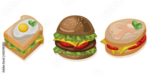 Burger, toast and sandwich icon detailed templates Vector illustration