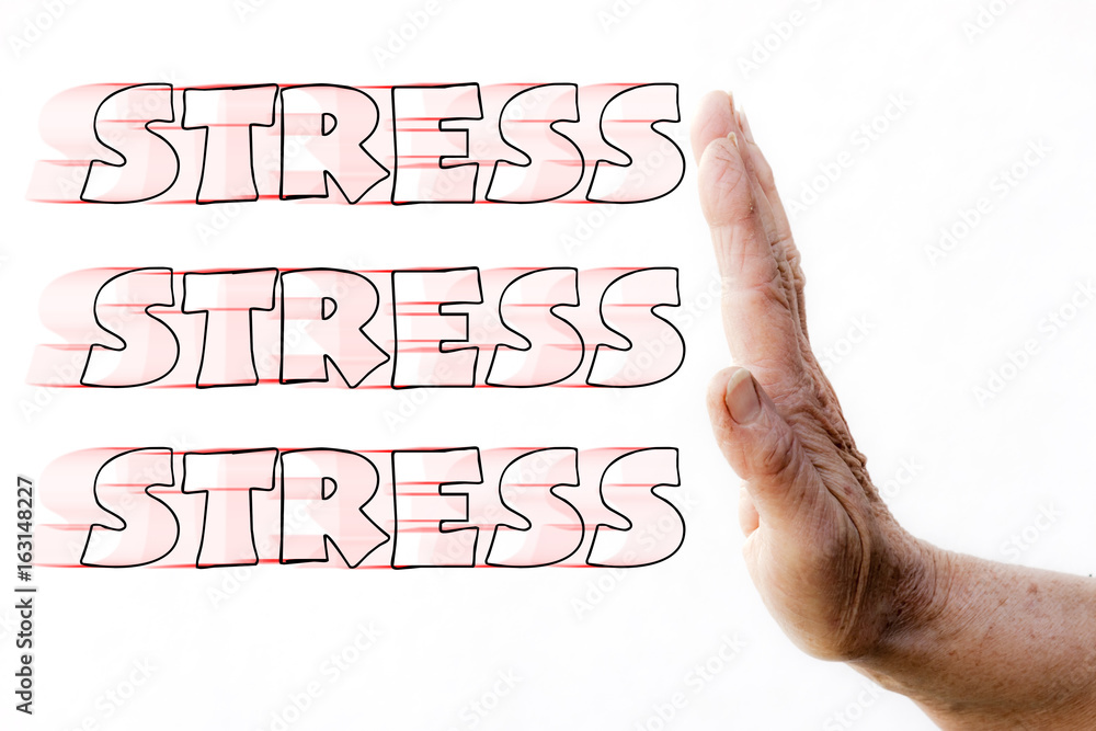 Hand of a woman stopping the stress Hand of a woman stopping the stress
