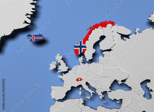 European Free Trade Association EFTA 3d render in map photo