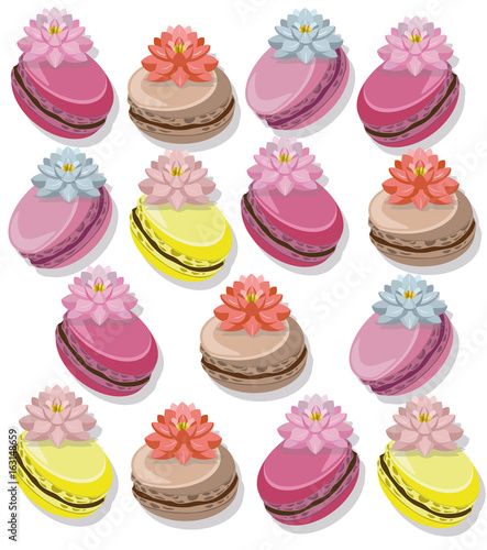 Delicious Macaroon colorful dessert set Vector illustration