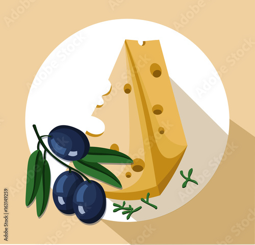 Cheese slice and olives icon template tasty Vector illustration