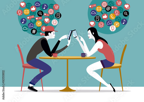 Millennial Couple and Network Icons