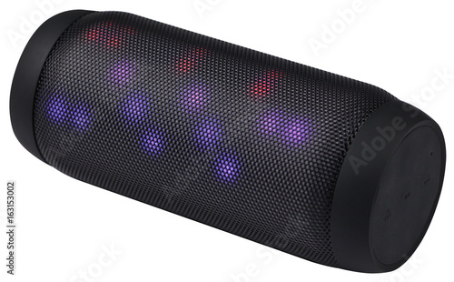 Plakat Black bluetooth speaker isolated on white background.