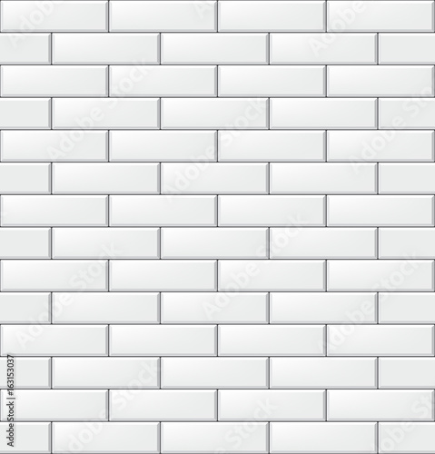 Seamless pattern with modern rectangular brick white tiles. Realistic horizontal texture. Vector illustration.