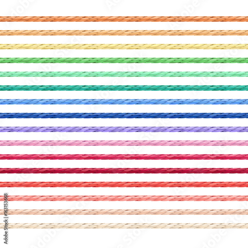Set of linen string vector in various colors. Seamless pattern of neat realistic flax material texture cords in multicolor choices illustration. photo