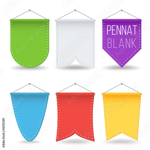 Pennant Template Set Vector. Colorful Bright Hanging Empty Pennants Flags. Isolated Illustration