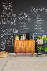 Chalk drawings on kitchen wall