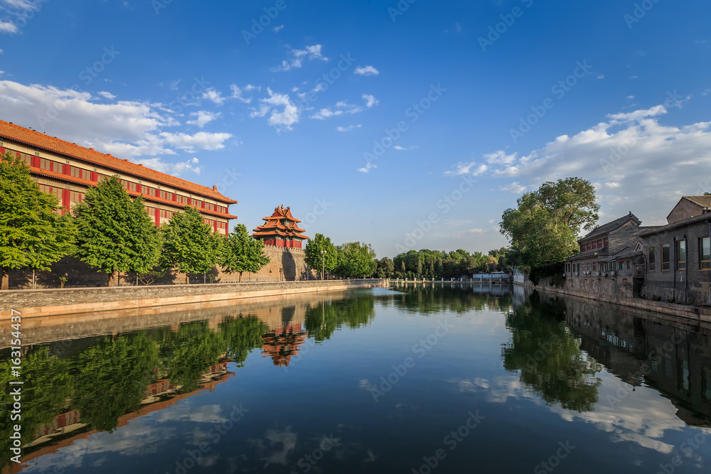 Reflections of the city moat, the forbidden city, Beijing , China.
