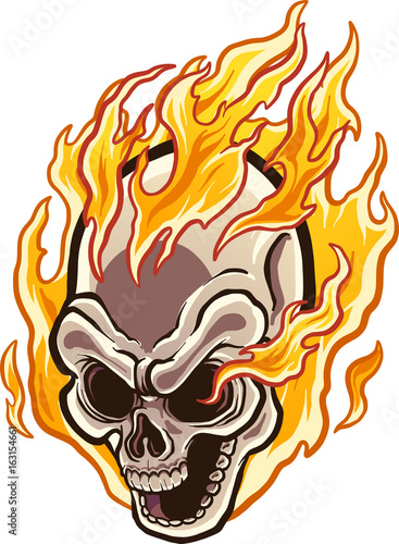 Flaming cartoon skull. Vector clip art illustration with simple gradients. Skull and flames on separate layers.
