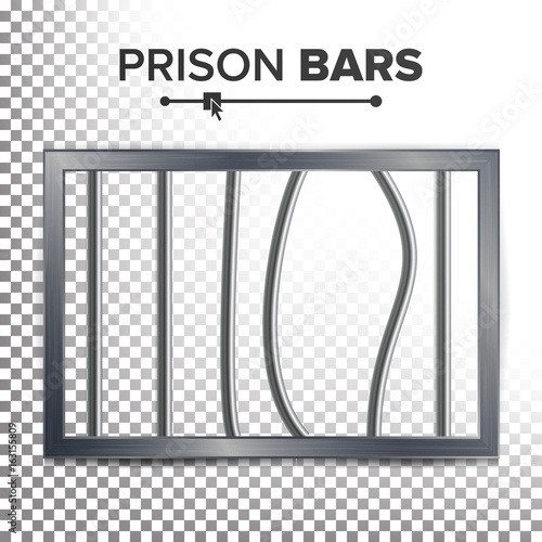 Realistic Prison Window Vector. Broken Prison Bars. Jail Break Concept. Prison-Breaking Illustration. Way Out To Freedom. Transparent Background.