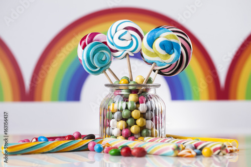 Lollipops and sweet candies of various colors 