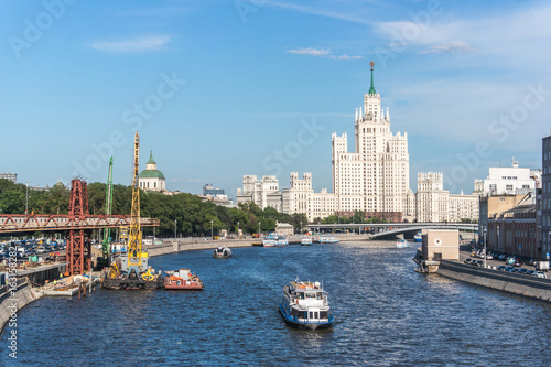 Construction of "Floating  pedestrian Bridge" Zaryadye park,  in front of the Moscow Kremlin Russia