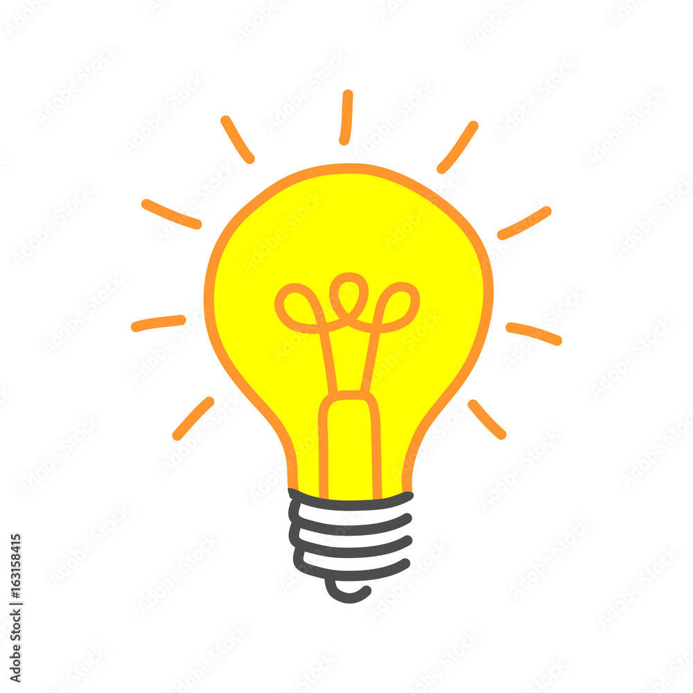Yellow lightbulb drawing on white background Yellow lightbulb drawing on white background