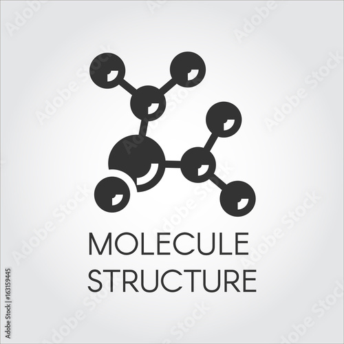 Icon in flat design of abstract molecular structure. Chemical compound black logo. Vector illustration