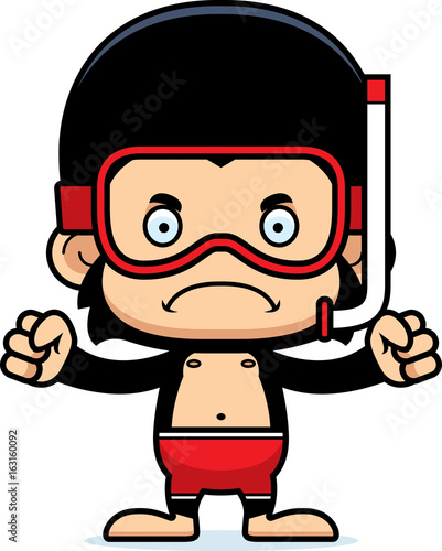Cartoon Angry Snorkeler Chimpanzee