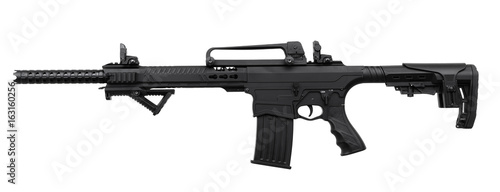 Photography Black automatic shotgun isolated on white