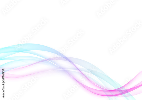 Futuristic swoosh fusion hi-tech wave lines layout. Bright elegant abstract blue and pink transparent smoke waves over white background