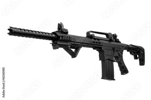 Canvas Print Black automatic shotgun isolated on white