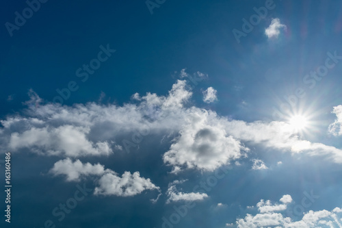 blue sky with sun and cloud.