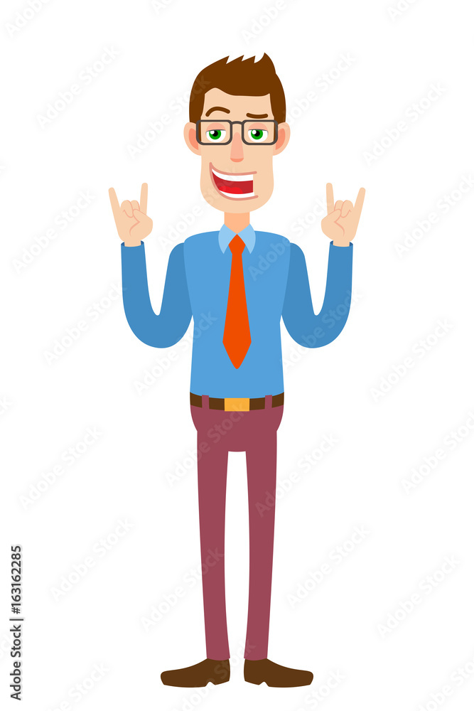 Businessman showing Rock and Roll sign Businessman showing Rock and Roll sign