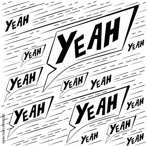 Vector pattern with oh yeah phrase. Hand drawn cute and funny fashion illustration. Modern doodle pop art sketch Web site page and mobile app design vector element